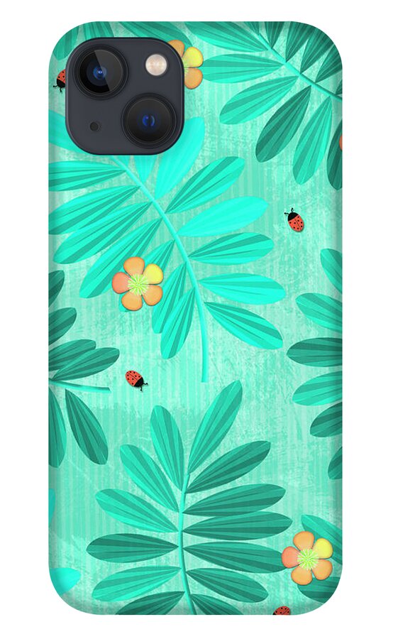 Lemur iPhone 13 Case featuring the digital art L is for Lemur and Lark by Valerie Drake Lesiak