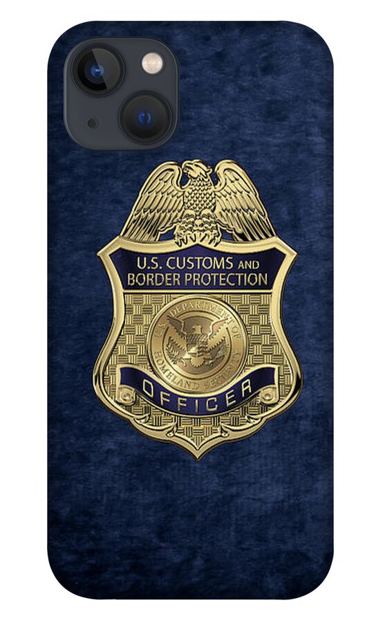 'law Enforcement Insignia & Heraldry' Collection By Serge Averbukh iPhone 13 Case featuring the digital art U. S. Customs and Border Protection - C B P Officer Badge over Blue Velvet by Serge Averbukh