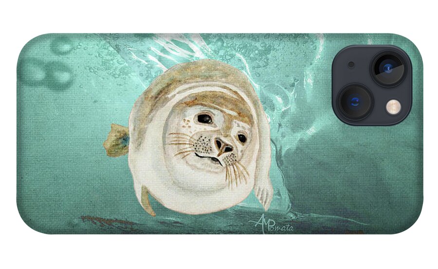 Sea Lion iPhone 13 Case featuring the painting Sea Lion Swimming by Angeles M Pomata