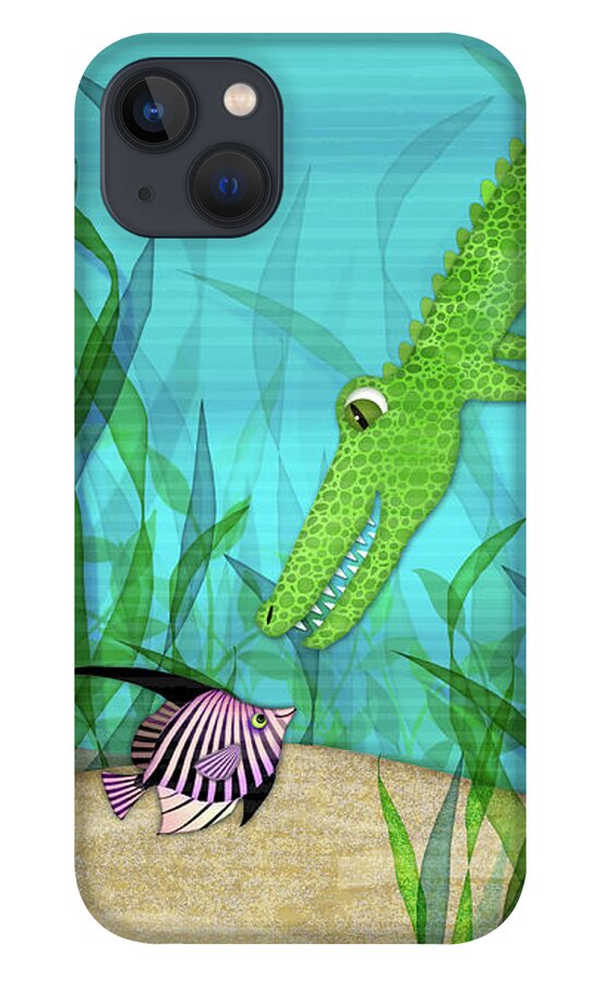 Alligator iPhone 13 Case featuring the digital art A is for Alligator by Valerie Drake Lesiak