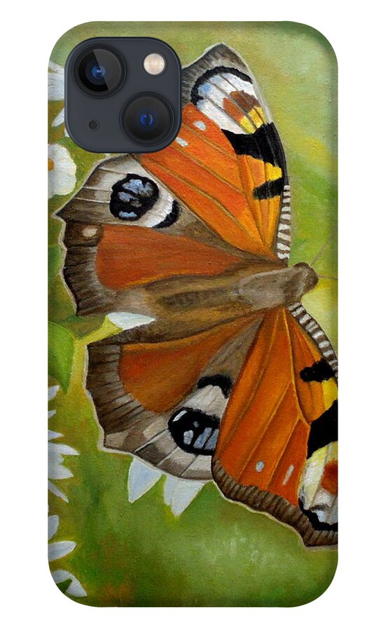 Butterfly iPhone 13 Case featuring the painting Peacock Butterfly by Angeles M Pomata