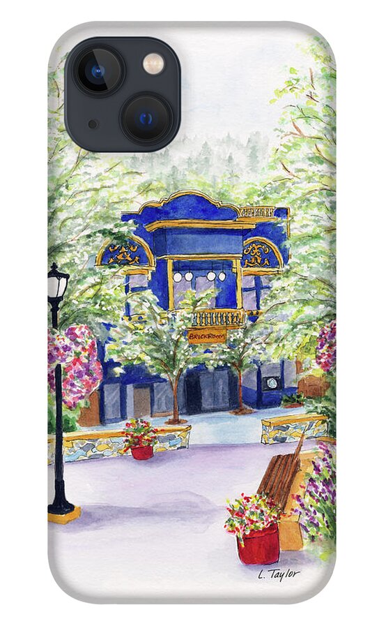 Small Town iPhone 13 Case featuring the painting Brickroom on the Plaza by Lori Taylor