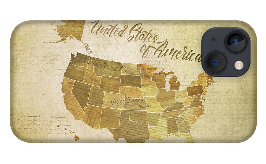 Map iPhone 13 Case featuring the digital art Vintage United States of America by Laura Ostrowski
