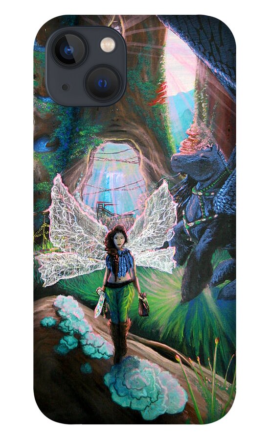 Landscape iPhone 13 Case featuring the painting ARWEN Hollow Mountain 5 by M E