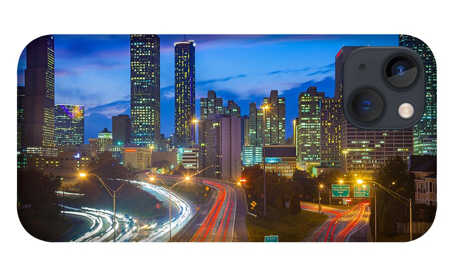 America iPhone 13 Case featuring the photograph Atlanta downtown by night by Inge Johnsson