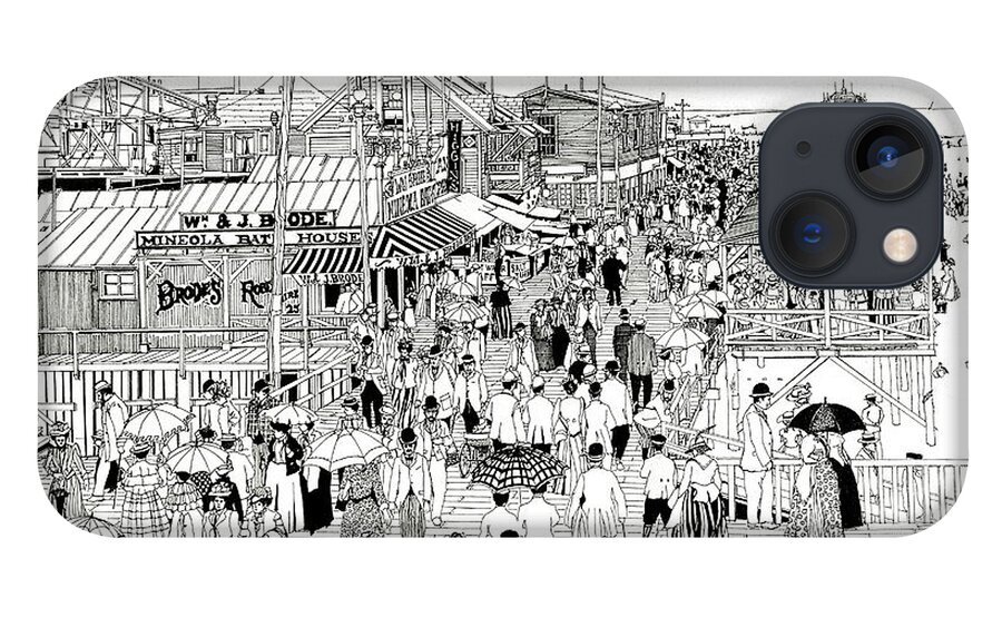 Atlantic City iPhone 13 Case featuring the drawing Atlantic City Boardwalk 1889 by Ira Shander