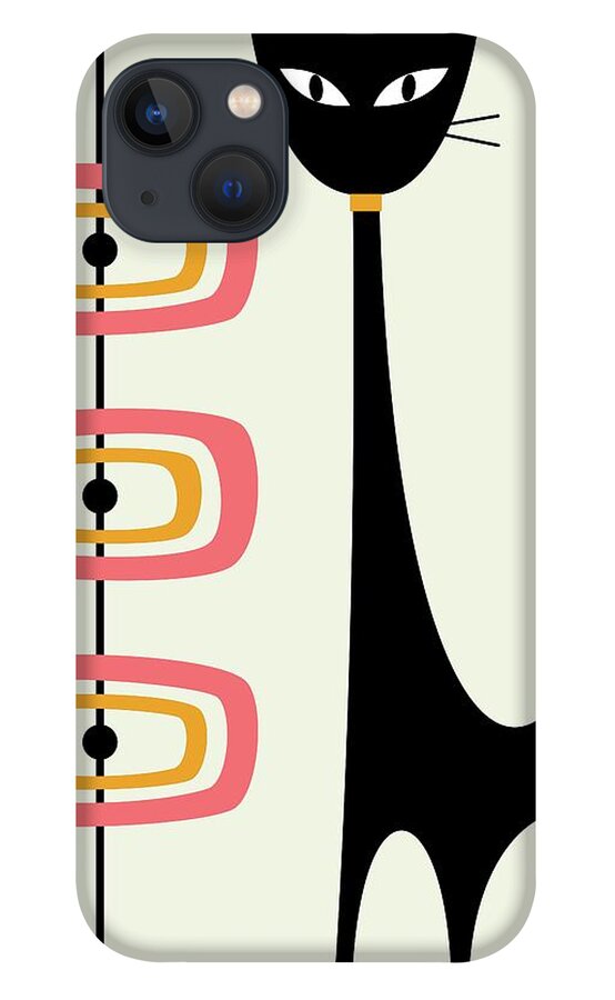 Mid Century Modern iPhone 13 Case featuring the digital art Atomic Cat Orbs Pink and Gold on Cream by Donna Mibus