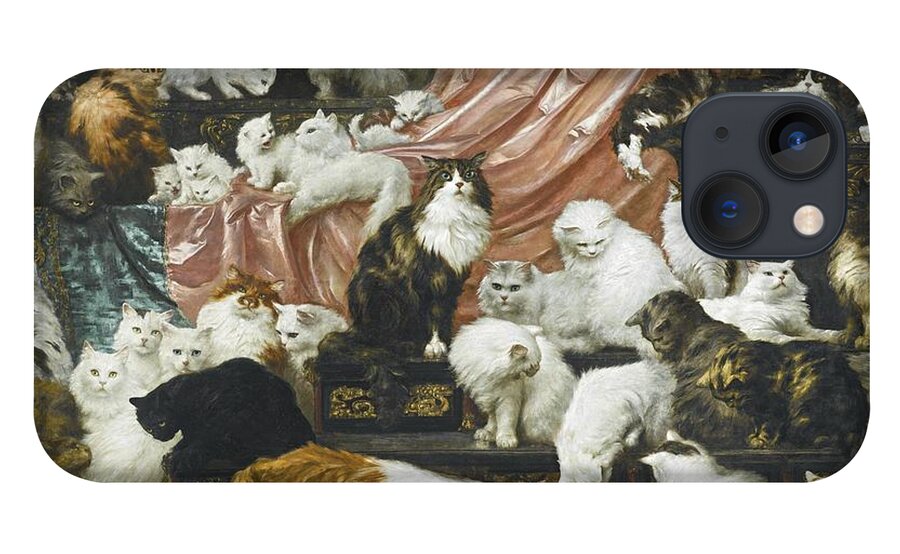 Carl Kahler 1855-1906 Austrian My Wife's Lovers.cats iPhone 13 Case featuring the painting Austrian My Wife's Lovers by MotionAge Designs