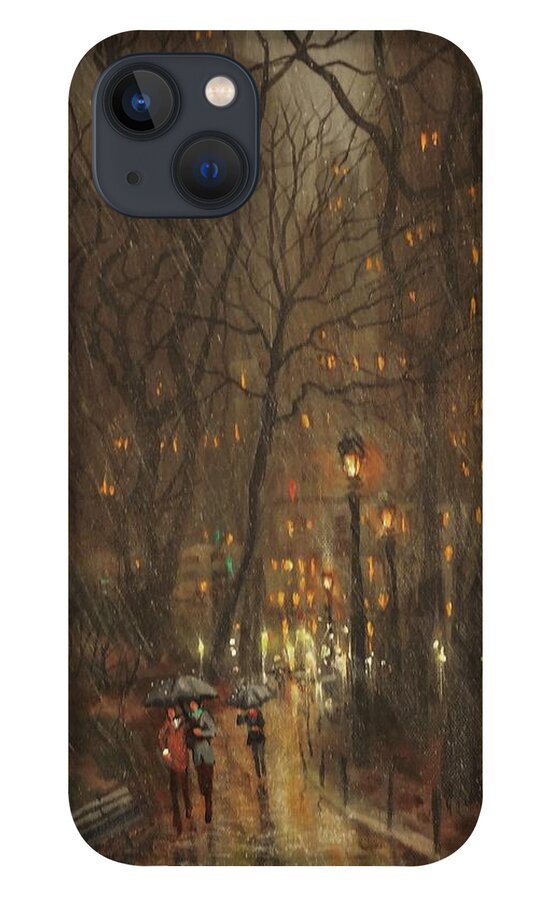 City Rain iPhone 13 Case featuring the painting Autumn Rain by Tom Shropshire