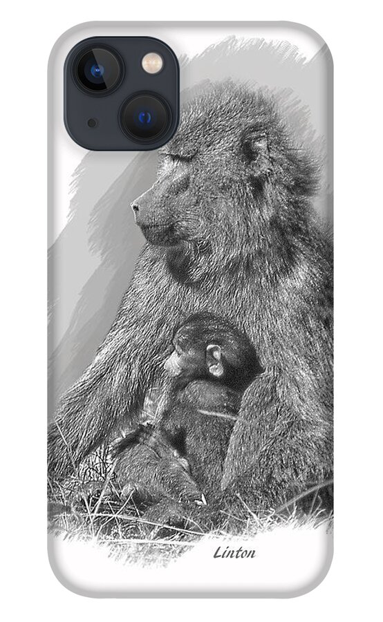 Baboon iPhone 13 Case featuring the digital art Baboon Mother And Young by Larry Linton