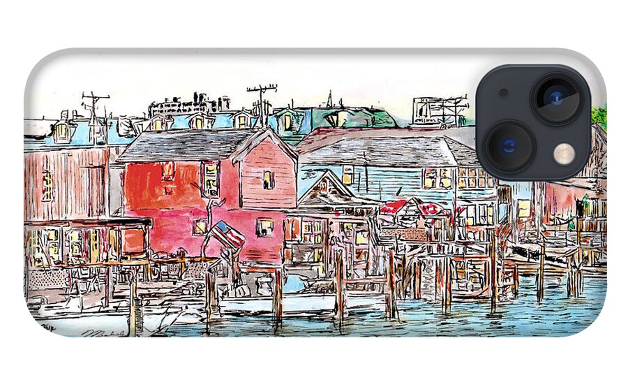 Pen iPhone 13 Case featuring the drawing Back Bay, Atlantic City, NJ by Michele A Loftus