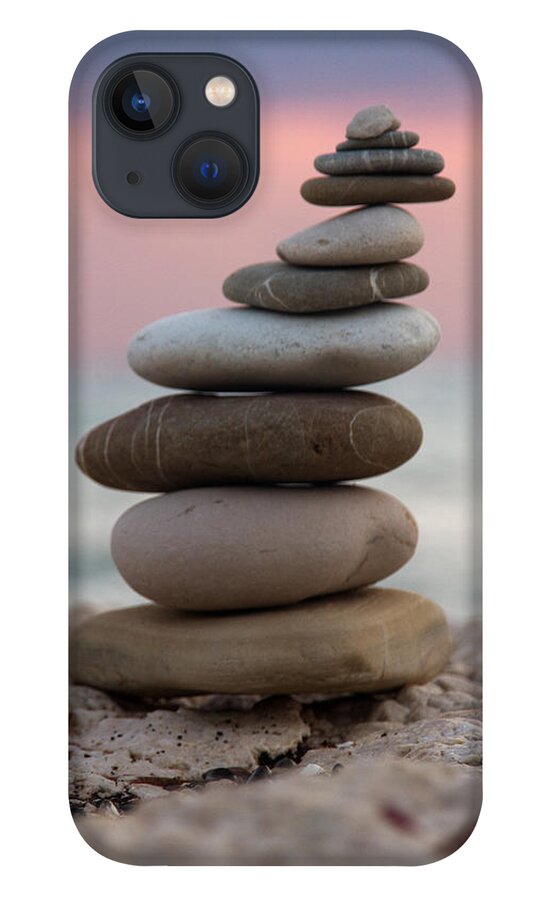Arrangement Background Balance Beach Beauty Blue Building Color Colour Concept Concepts Construction Design Energy Group Heap Isolated Life Light Natural Nature Ocean Outdoor Pattern Peace Pebble Relax Rock Sand Scene Sea Shape Simplicity Sky Spa Space Stability Stack Stone Summer Sun Top Tower Tranquil Travel Vacation Water White Zen iPhone 13 Case featuring the photograph Balance by Stelios Kleanthous