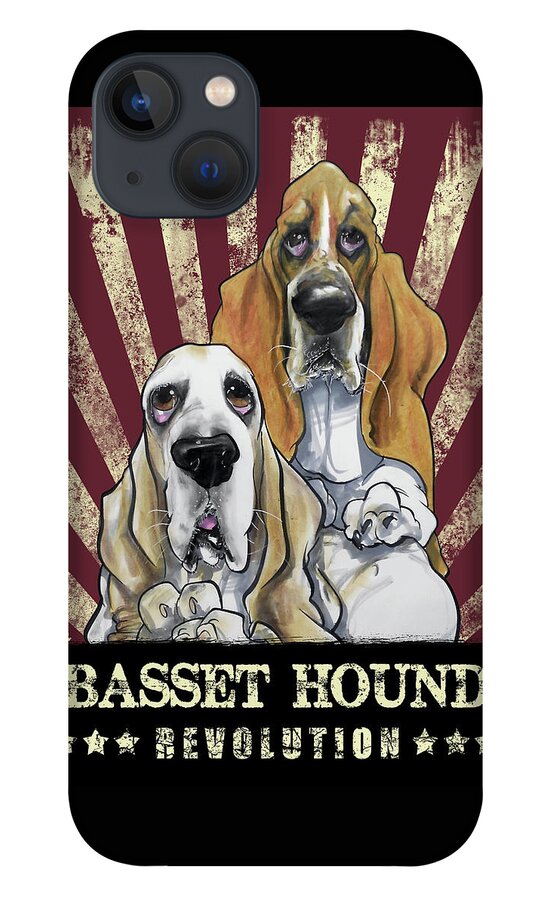 Basset Hound iPhone 13 Case featuring the drawing Basset Hound Revolution by John LaFree