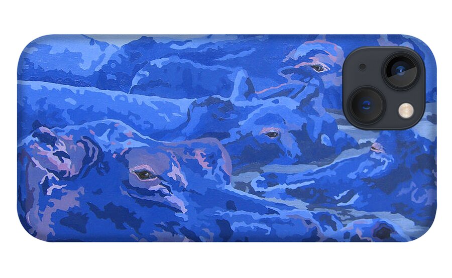 African Hippos iPhone 13 Case featuring the painting Bathing Beauties by Cheryl Bowman