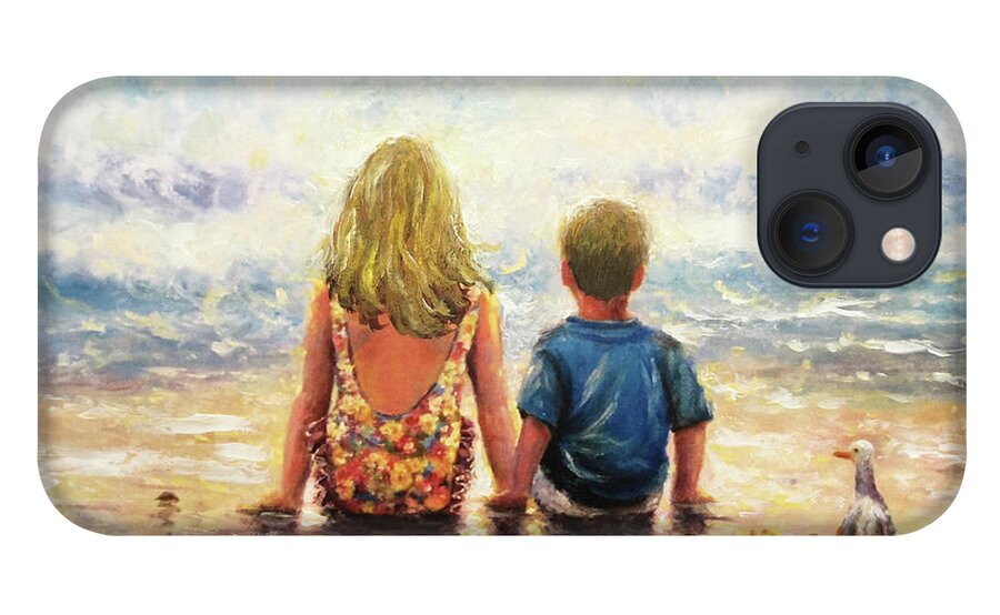 Beach Girl And Boy iPhone 13 Case featuring the painting Beach Girl and Boy Side By Side #1 by Vickie Wade