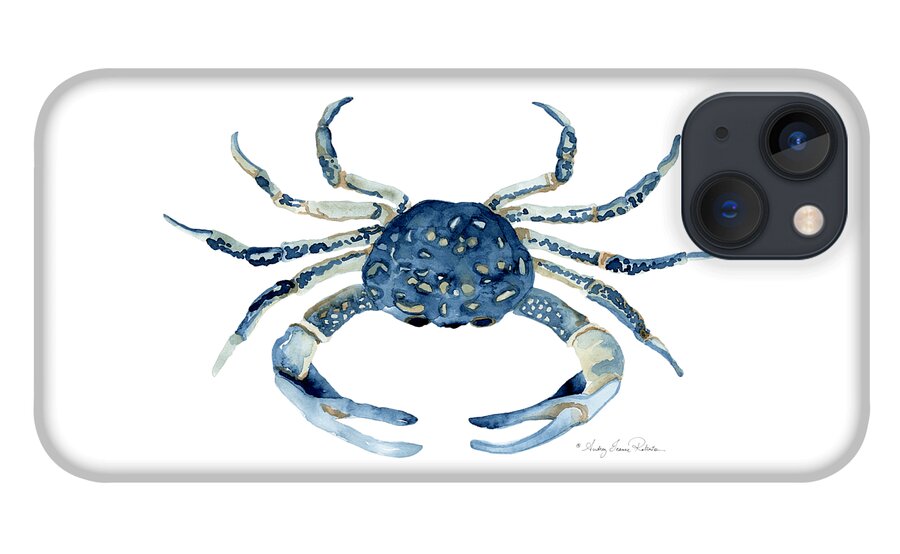 Sea Life iPhone 13 Case featuring the painting Beach House Sea Life Blue Crab by Audrey Jeanne Roberts