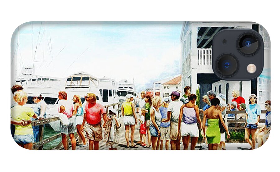 Fine Art iPhone 13 Case featuring the painting Beach/Shore II Boardwalk Beaufort Dock - Original Fine Art Painting by G Linsenmayer