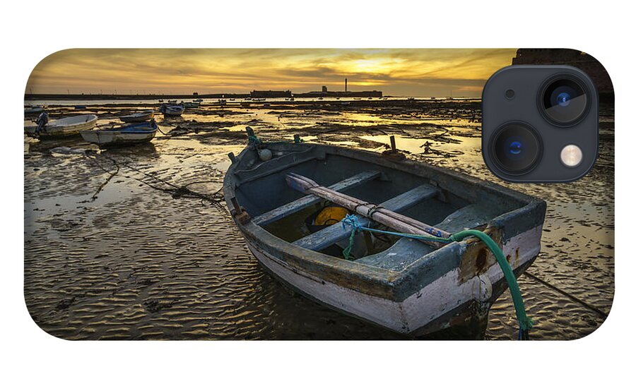 12mm F2 iPhone 13 Case featuring the photograph Beached Boat on La Caleta Cadiz Spain by Pablo Avanzini