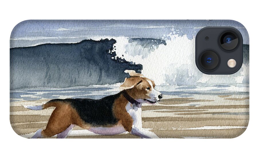 Beagle iPhone 13 Case featuring the painting Beagle At The Beach by David Rogers