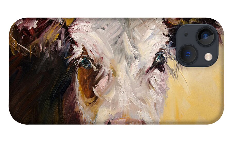 Cow Art Oil Painting iPhone 13 Case featuring the painting Bed Head Cow by Diane Whitehead