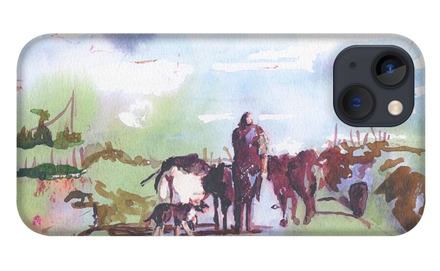 Landscape iPhone 13 Case featuring the painting Bernie on the Road by Kathleen Barnes