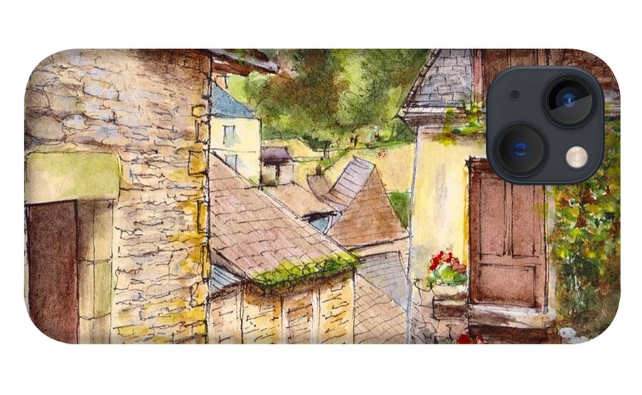 Village iPhone 13 Case featuring the painting Beynac et Cazenac Nouvelle Aquitaine France by Dai Wynn