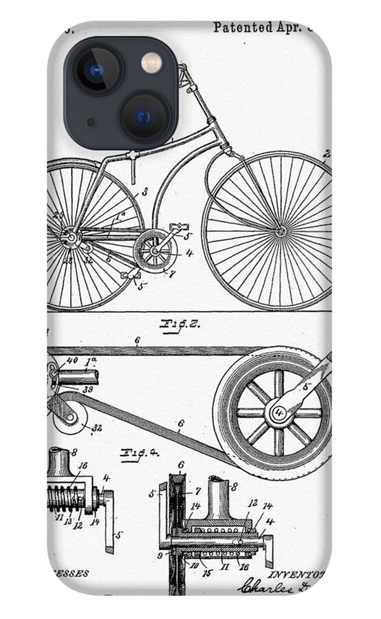 Bicycle Patent 1890 iPhone 13 Case featuring the digital art Bicycle Patent 1890 by Bill Cannon