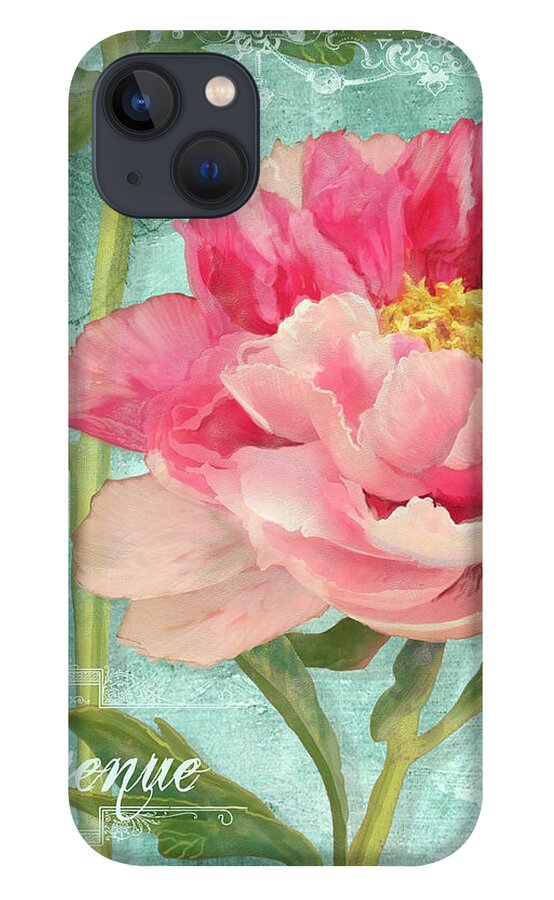 Butterfly iPhone 13 Case featuring the painting Bienvenue - Peony Garden by Audrey Jeanne Roberts