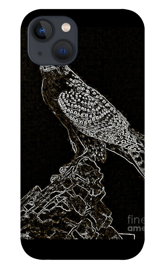 Drawing iPhone 13 Case featuring the digital art Bird of Prey White on Black by Humphrey Isselt