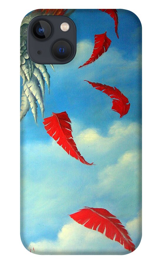 Surreal iPhone 13 Case featuring the painting Bird on Fire by Valerie Vescovi