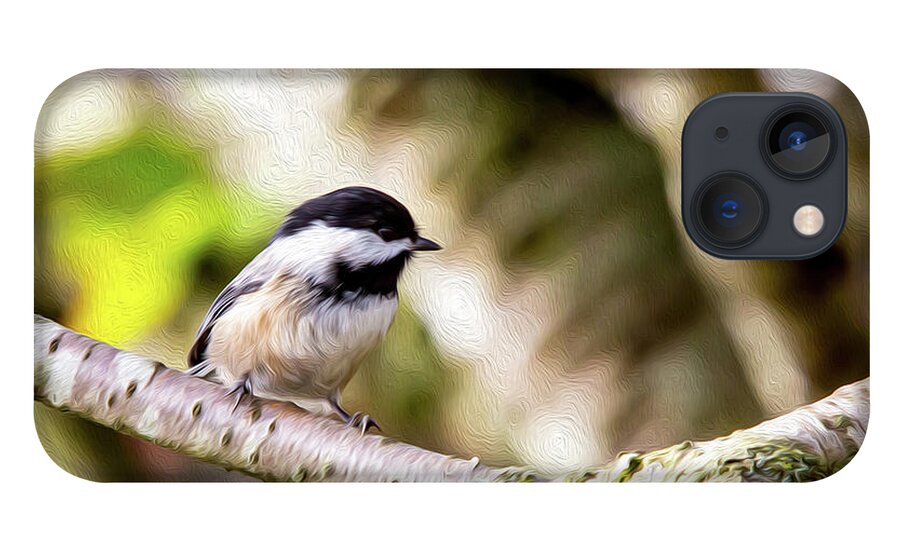 Bird iPhone 13 Case featuring the digital art Black Capped Chickadee 2 Digital Oil by Birdly Canada