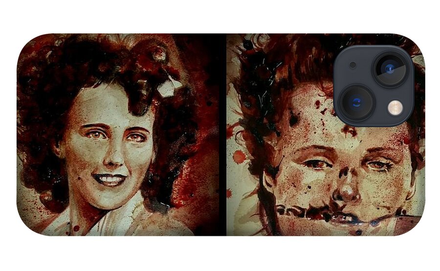 Ryan Almighty iPhone 13 Case featuring the painting Black Dahlia Elizabeth Short before and after by Ryan Almighty