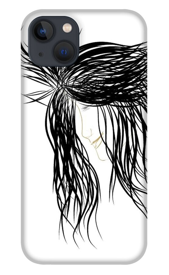 Woman iPhone 13 Case featuring the digital art Black Hair by Faashie Sha