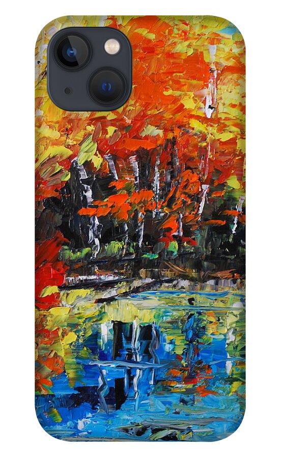  Landscape iPhone 13 Case featuring the painting Blazing Reflections by Phil Burton