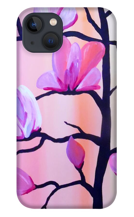 Pink Flowers iPhone 13 Case featuring the painting Blossoming Branches by Jilian Cramb - AMothersFineArt