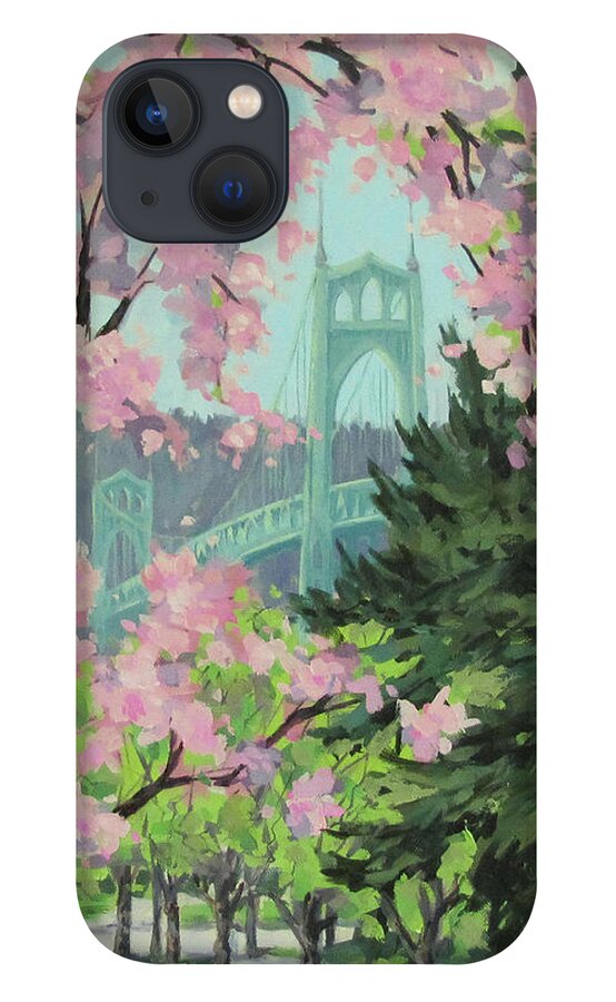 Bridge iPhone 13 Case featuring the painting Blossoming Bridge by Karen Ilari