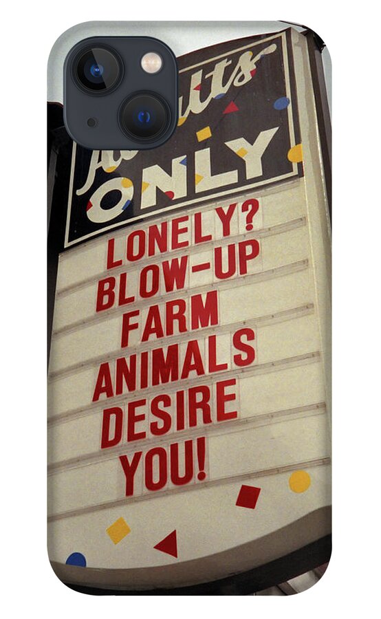 Color iPhone 13 Case featuring the photograph Blowup Farm Animals Sign by Frank DiMarco
