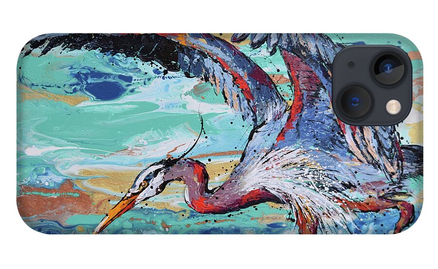 Great Blue Heron iPhone 13 Case featuring the painting Blue Heron Hunting by Jyotika Shroff