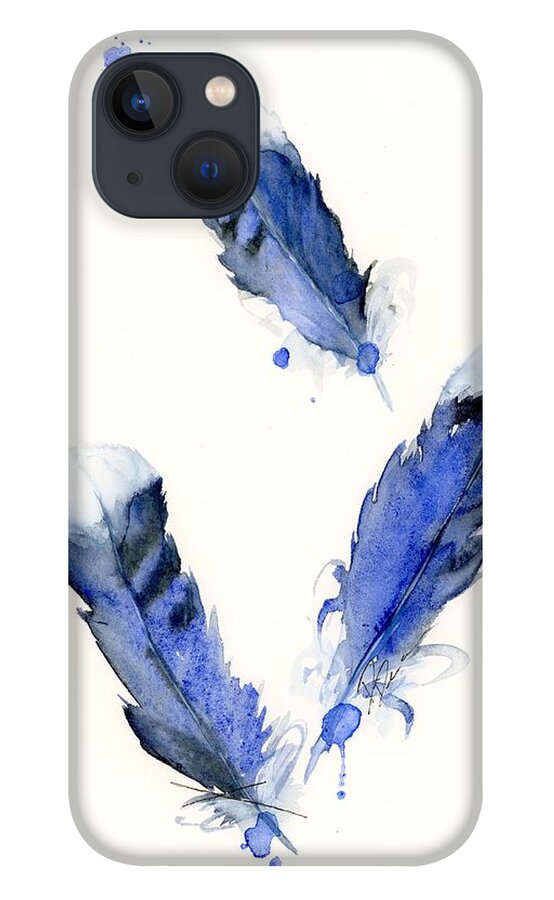 Watercolor Feathers iPhone 13 Case featuring the painting Blue Jay Feathers by Dawn Derman