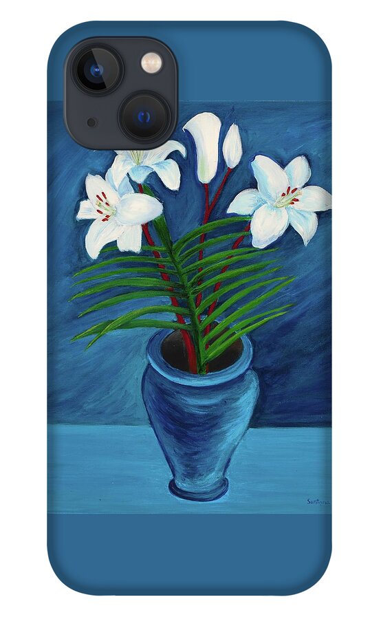 Lilies iPhone 13 Case featuring the painting Blue Lilies 20 x 16 by Santana Star