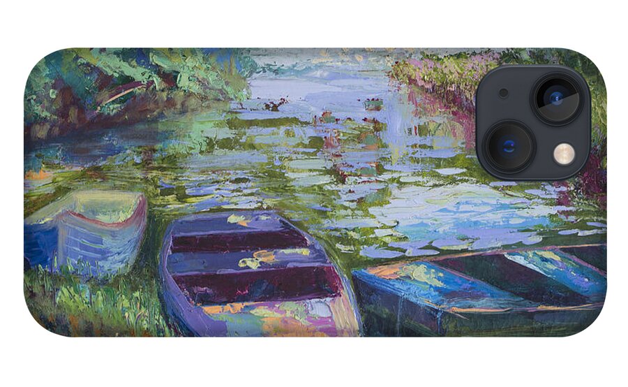 Blue iPhone 13 Case featuring the painting Blue Pond by Cynthia McLean