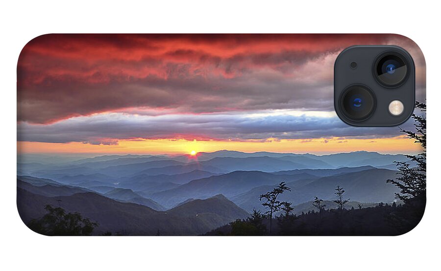 Landscape iPhone 13 Case featuring the photograph Blue Ridge Parkway NC Waterrock Red Skies Sunset by Robert Stephens