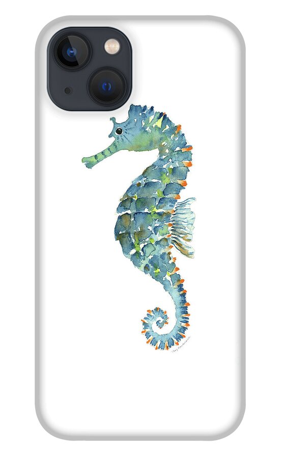 Beach House iPhone 13 Case featuring the painting Blue Seahorse by Amy Kirkpatrick