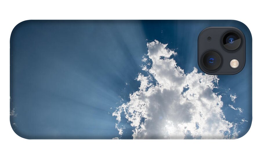 Atmosphere iPhone 13 Case featuring the photograph Blue sky with white clouds and sun rays by Michalakis Ppalis