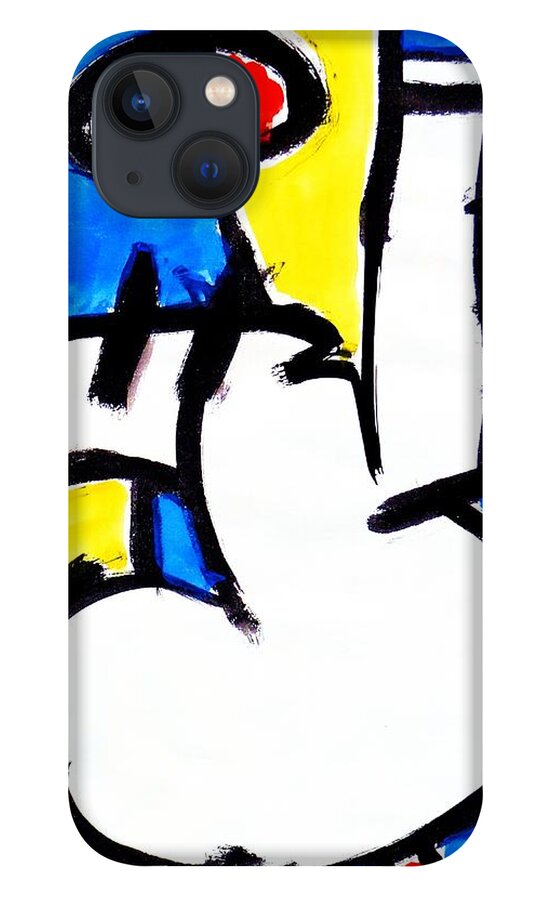 Abstract iPhone 13 Case featuring the painting Blue Then Yellow And Red by John Kaelin