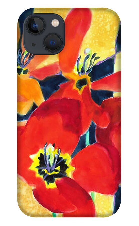 Painting iPhone 13 Case featuring the painting Bold Quilted Tulips by Kathy Braud