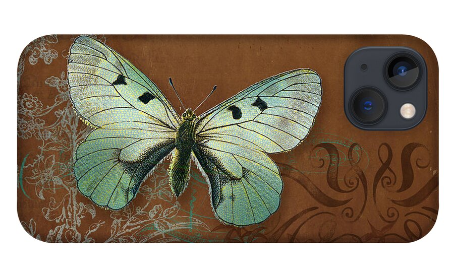 Wildflower Etchings iPhone 13 Case featuring the painting Botanica Vintage Butterflies n Moths Collage 4 by Audrey Jeanne Roberts