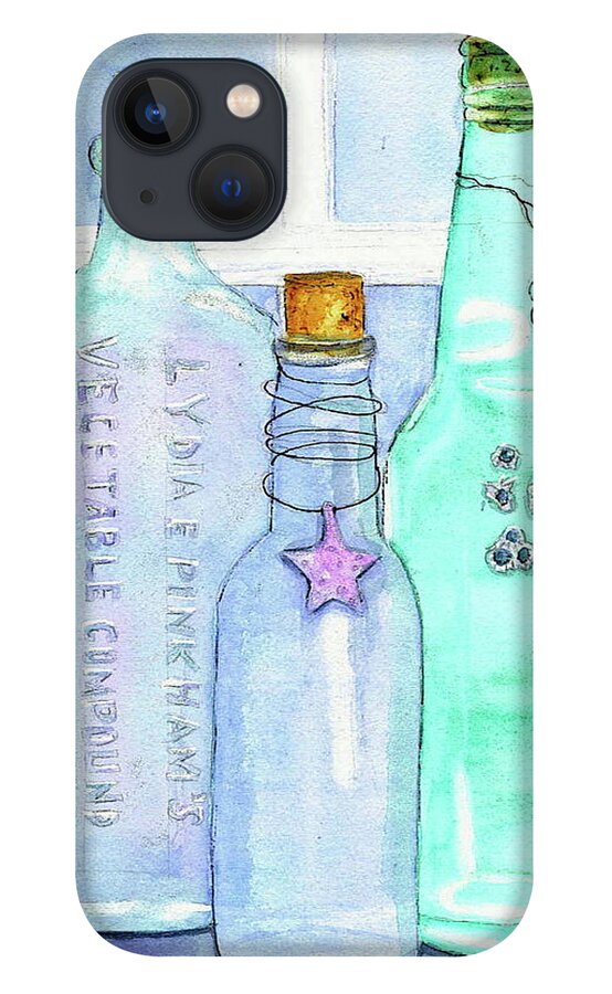 Bottles iPhone 13 Case featuring the painting Bottles with Barnacles by Midge Pippel