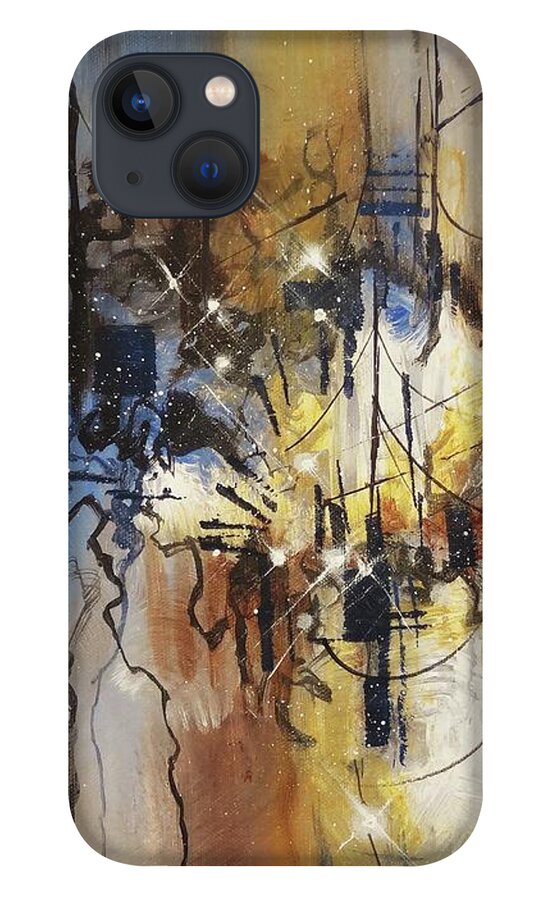 Abstract iPhone 13 Case featuring the painting Bourbon and Blues by Tom Shropshire