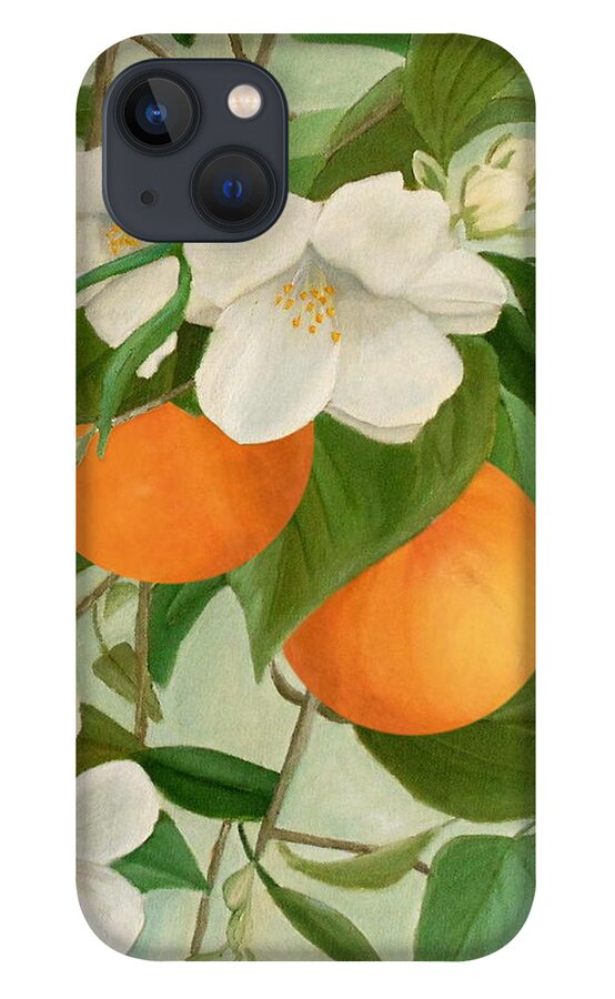 Orange Blossoms iPhone 13 Case featuring the painting Branch Of Orange Tree In Bloom by Angeles M Pomata